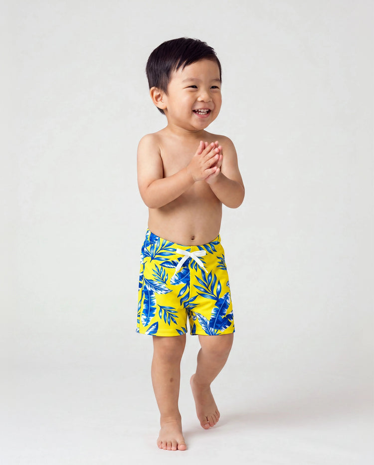 Kleinkind Jungen Gelbes Blattmuster Badehose Gelb