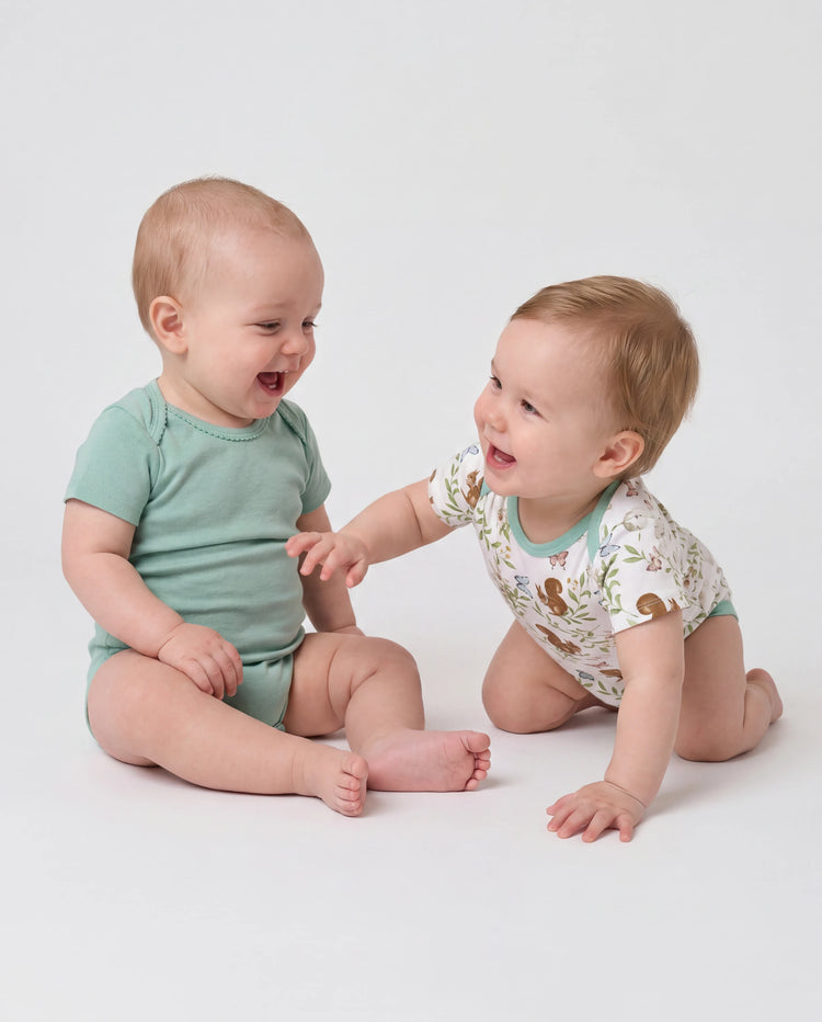 Ensemble de 2 barboteuses unies et imprimées en bambou pour bébé garçon/fille, vert clair