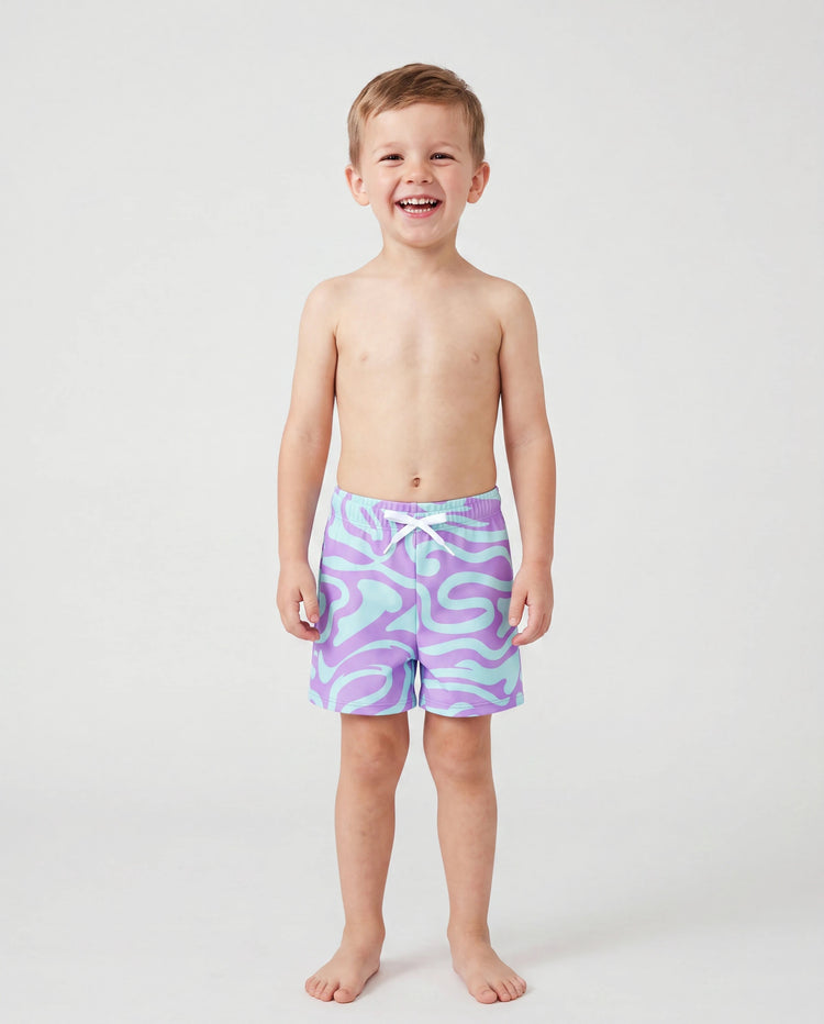 Kleinkind Jungen Trendiger Lila & Blauer Wellenmuster Badehose Lila