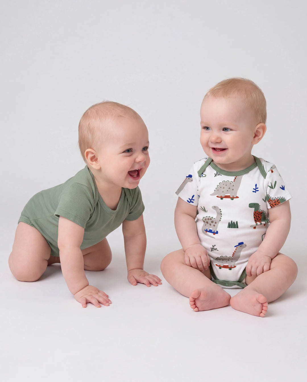 Bamboo Baby Boy/Girl 2-Pack Solid&Printed Rompers Set Green