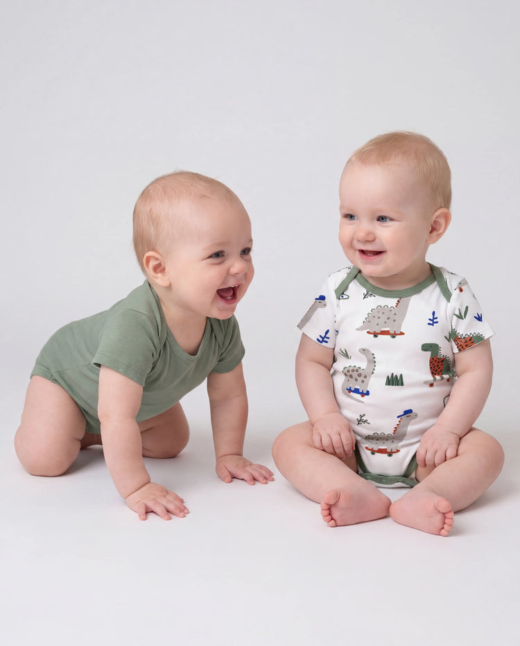 Ensemble de 2 barboteuses unies et imprimées en bambou pour bébé garçon/fille, vert