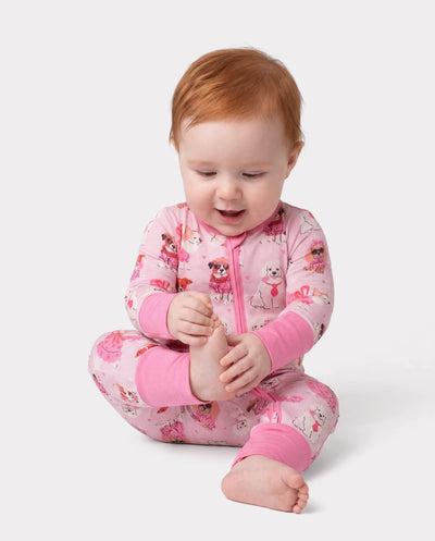 Bamboo Baby Boy/Girl 2-Pack Solid&Bee Printed 2-Way Zipper Anti Slip Footie Pink