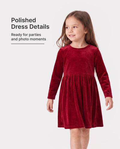 Christmas Sweet Toddler Girl Solid color Velvet material Dress Set Red