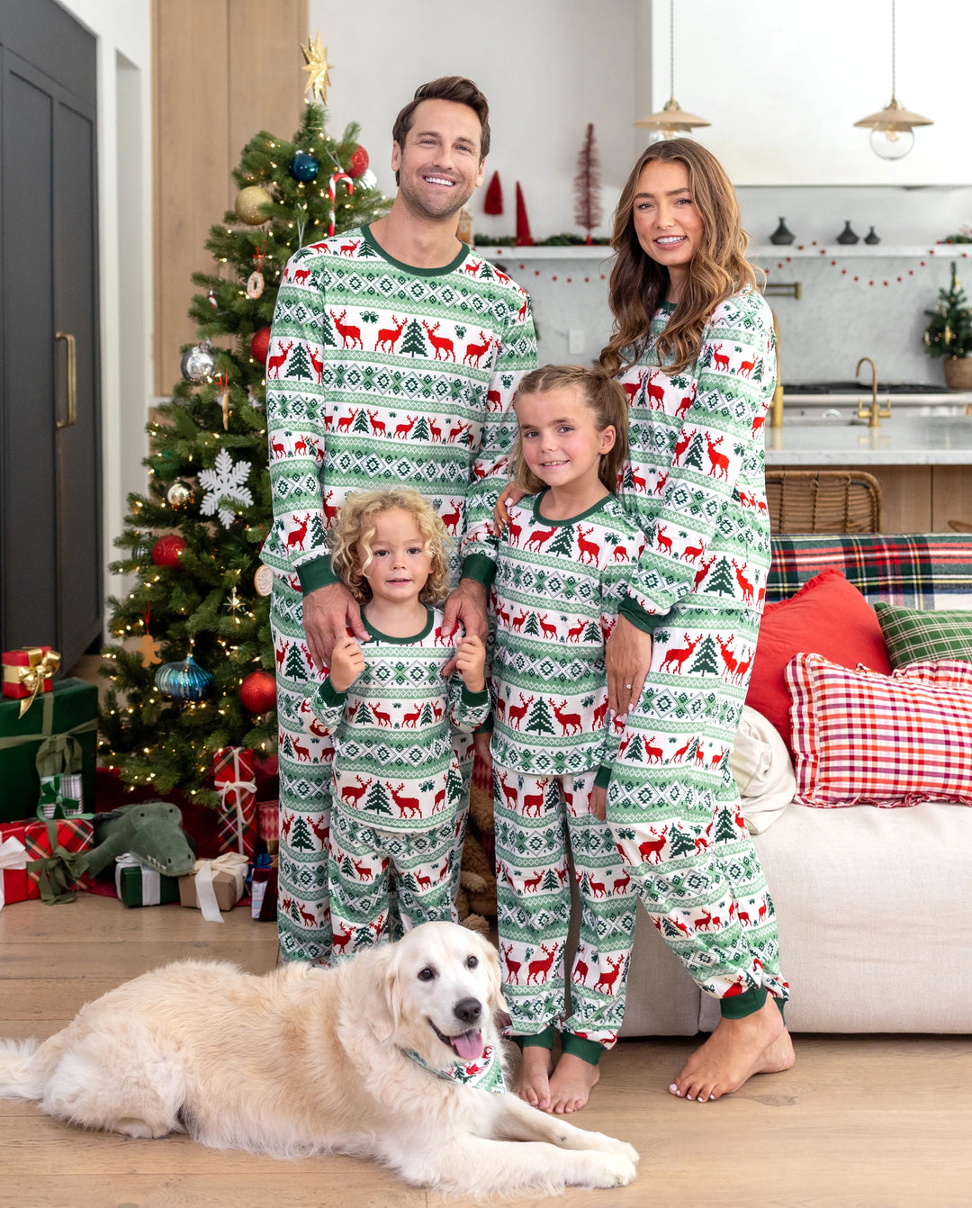 Christmas Matching Family Pajamas Fair Isle & Reindeer Print Green