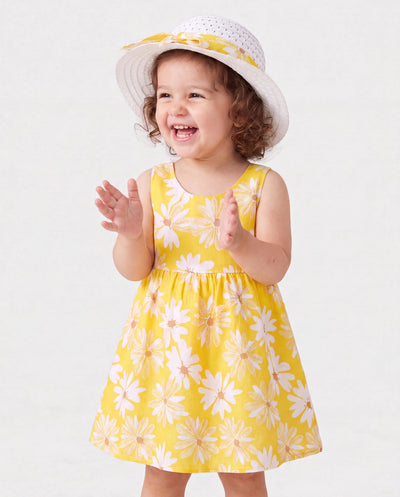 2 Stück Baby Mädchen Little Daisy Bowknot Kleid Set gelb