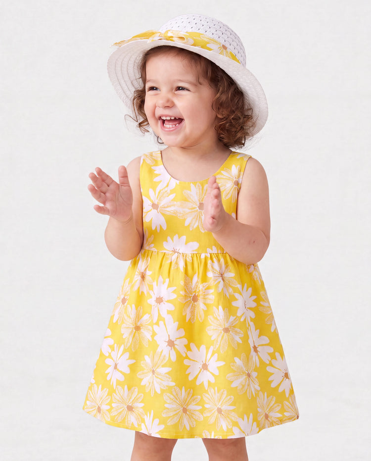 2 Stück Baby Mädchen Little Daisy Bowknot Kleid Set gelb