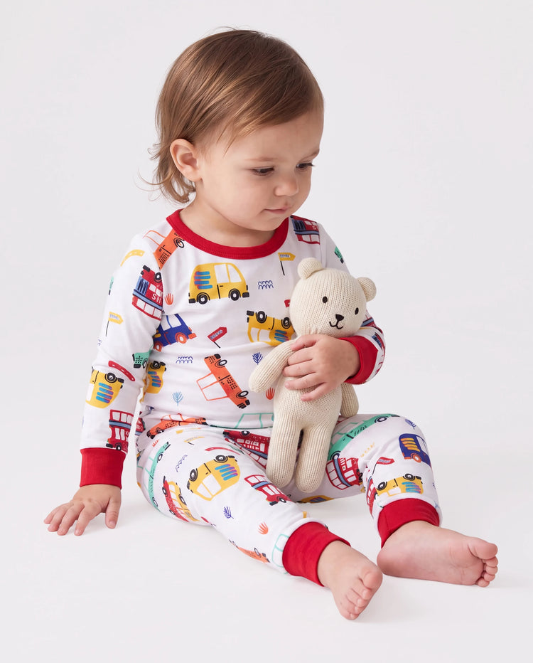 Conjunto de pijama de bambú para bebé/niño pequeño, de 2 piezas, con estampado animal, ajustado y rojo