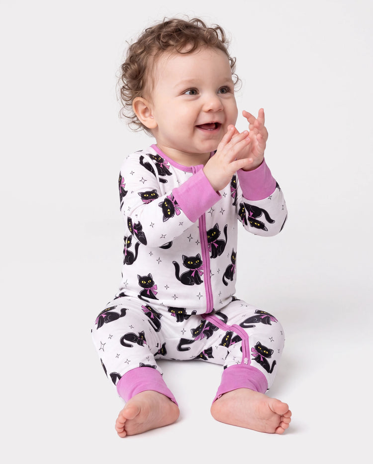Body bébé garçon/fille bambou à fermeture éclair 2 voies imprimé dessin animé antidérapant manches longues pieds Rose violet