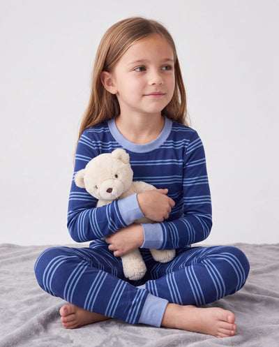 Pyjama de Noël/Halloween 2 pièces en bambou avec imprimé ludique pour tout-petits/enfants (coupe ajustée) Bleu