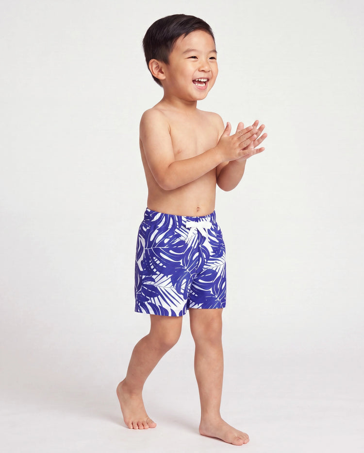 Kleinkind Jungen Tropisches Blattmuster Badehose Blau