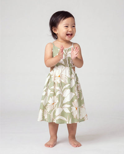 Kleinkinder/Mädchen Outfits tropisches Blumenmuster Trägerkleid Hellgrün