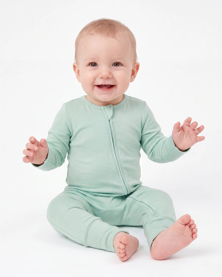 Bamboo Baby Boy / Girl Childlike Animal Pattern 2-way Zipper Footie Green