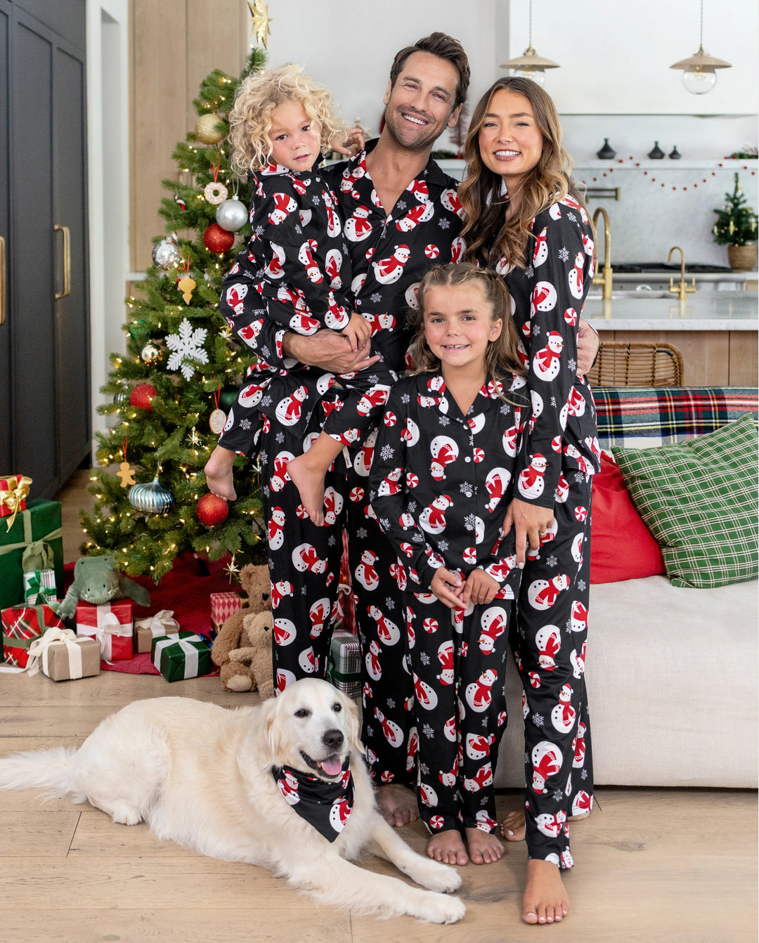 Christmas Matching Family Pajamas Snowman Print Black