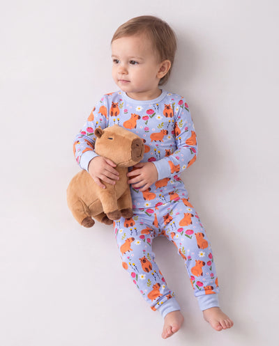 Pyjama de Noël/Halloween 2 pièces en bambou avec imprimé enfantin pour bébé/enfant (coupe ajustée) bleu