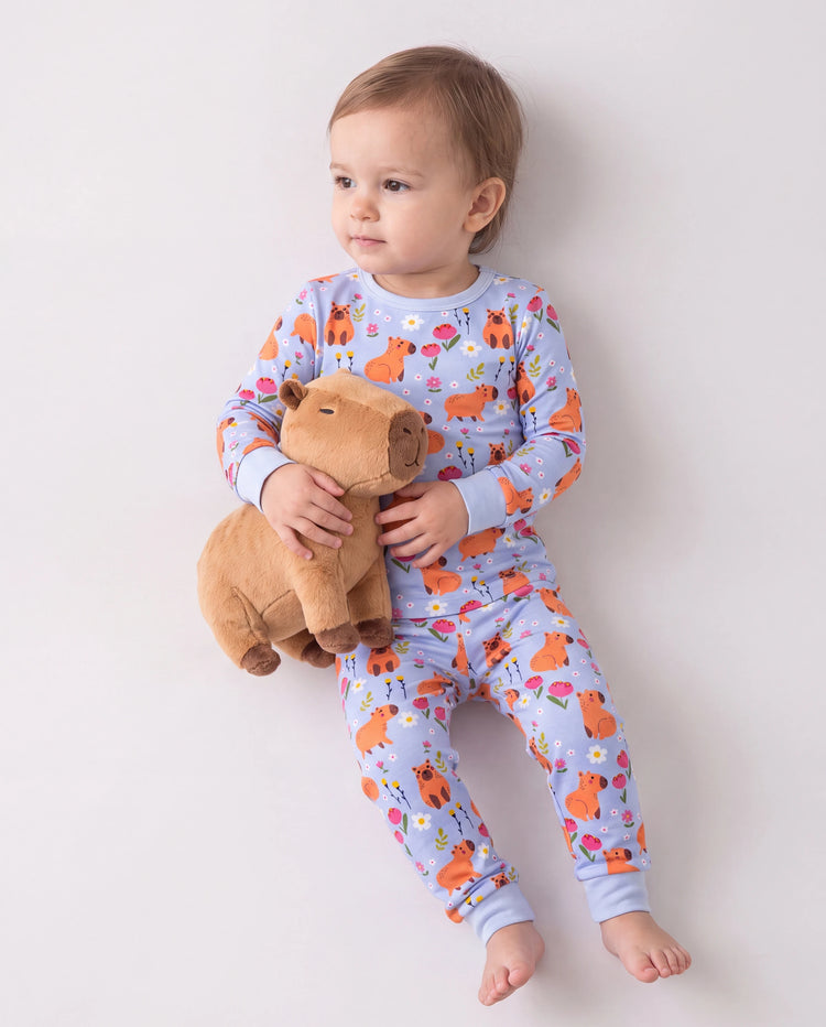 Weihnachten / Halloween Pyjama 2-teiliges Bambus-Pyjama-Set mit kindlichem Druck für Baby / Kleinkind (eng anliegend) blau