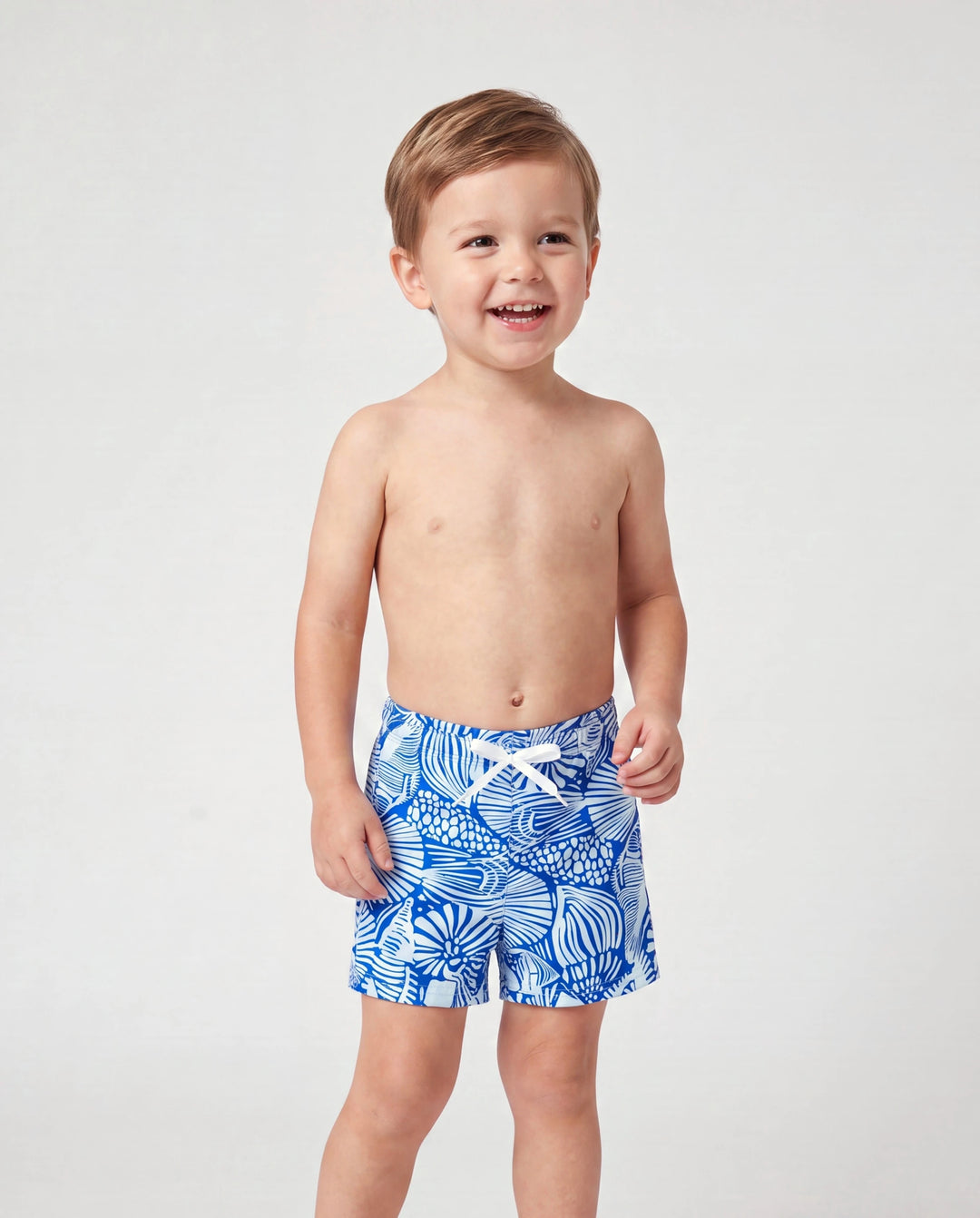 Traje de baño con estampado de conchas para papá e hijo Bikini floral de dos piezas y set de shorts para mamá, papá y niños, perfecto para días de playa y fiestas en la piscina azul