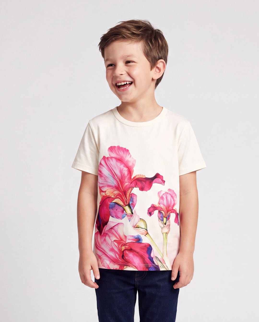 Daddy & Son Casual Outfit Floral Print T-shirt or Halter Dress Summer Set for Vacation Apricot