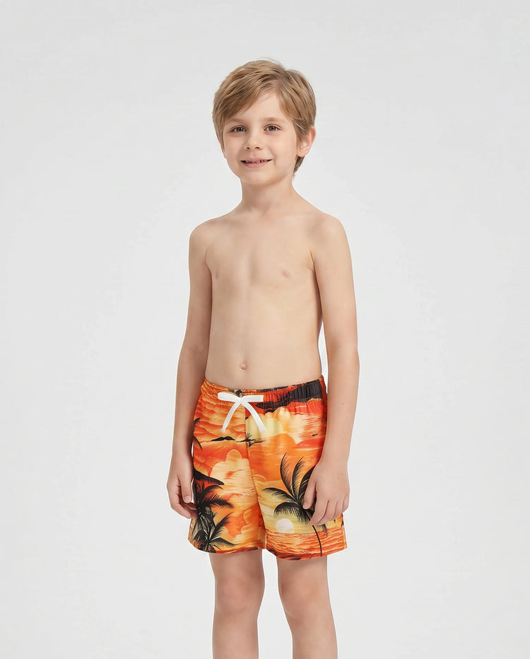 Conjuntos de baño tropical hawaiano de Papá y Hijo Ropa de baño naranja