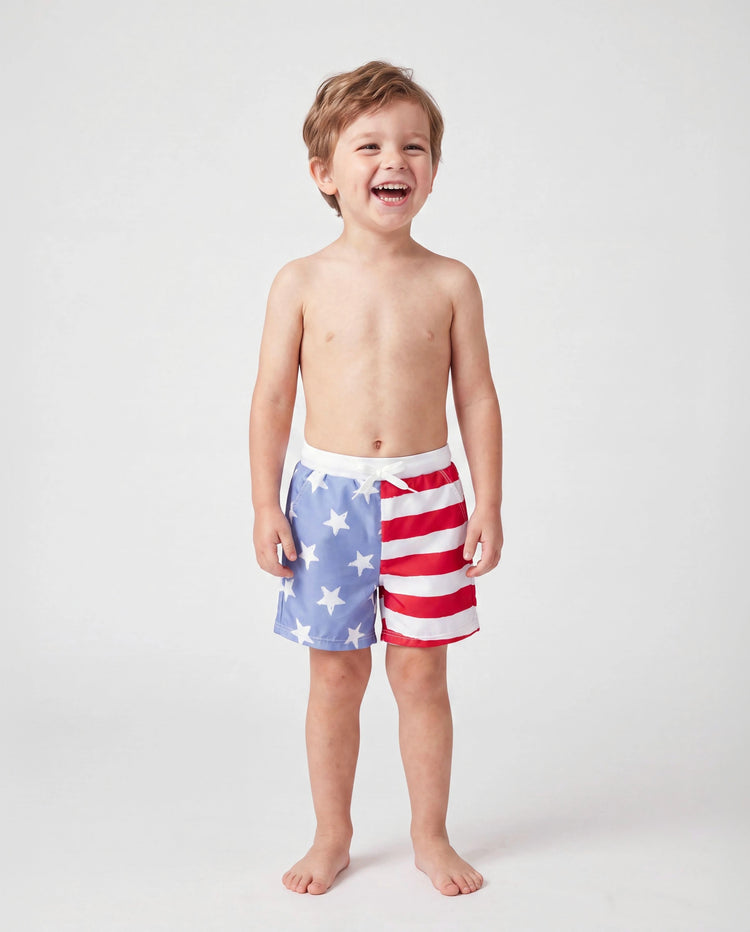 Independence Day 4th of July Daddy & Son Patriotic Swimwear Stars and Stripes Board Shorts Blue