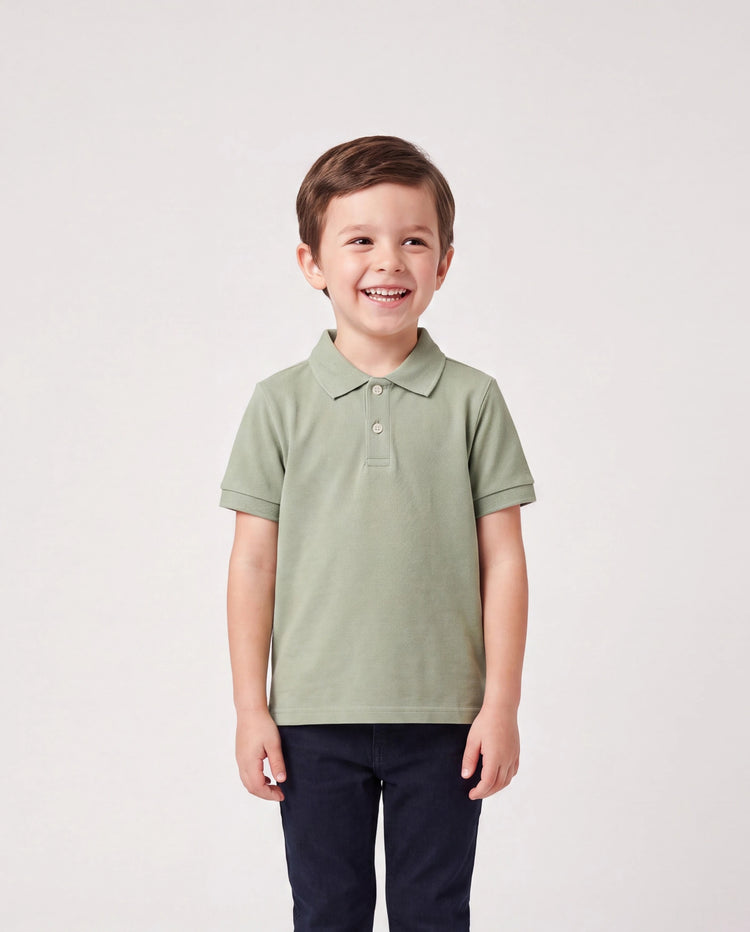 Daddy & Son Polo Collar Short-sleeve Shirt or V-neck Strappy Mesh Dress Green