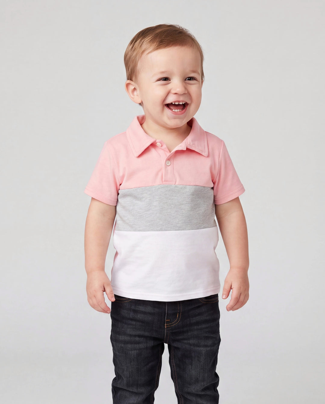 Ensembles assortis famille papa et moi robes midi sans manches à empiècement floral rose et polos manches courtes bicolores Rose