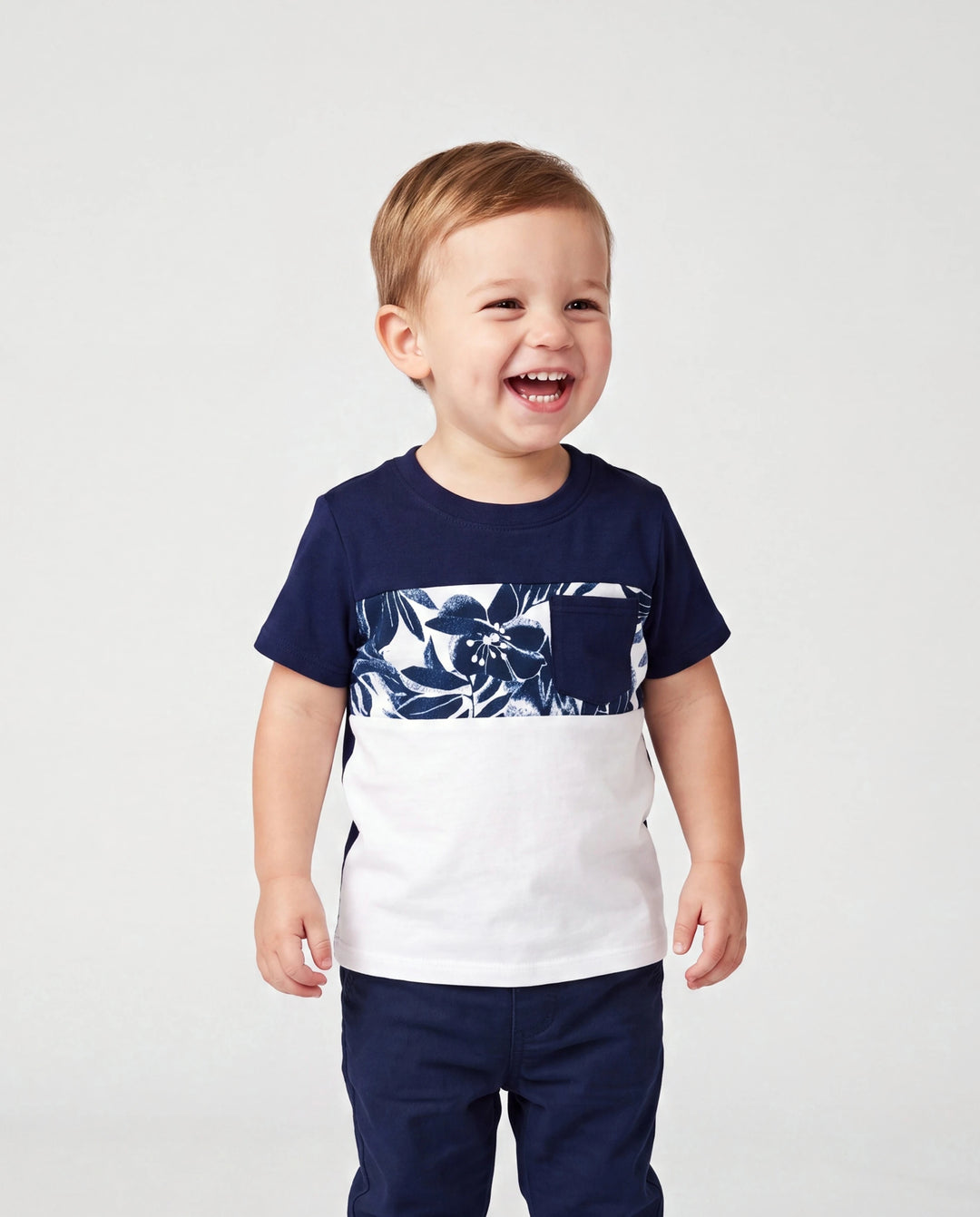 Ensemble assorti famille Papa et Moi : T-shirt en coton avec imprimé floral ou robe débardeur Bleu foncé