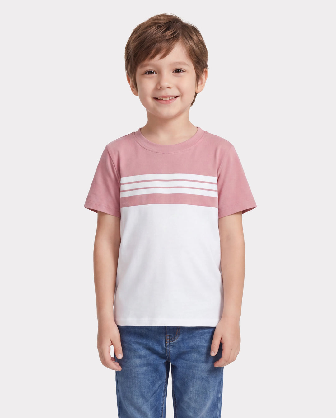 Daddy & Son Blue Cotton Colorblock Tee Shirt Set Pink
