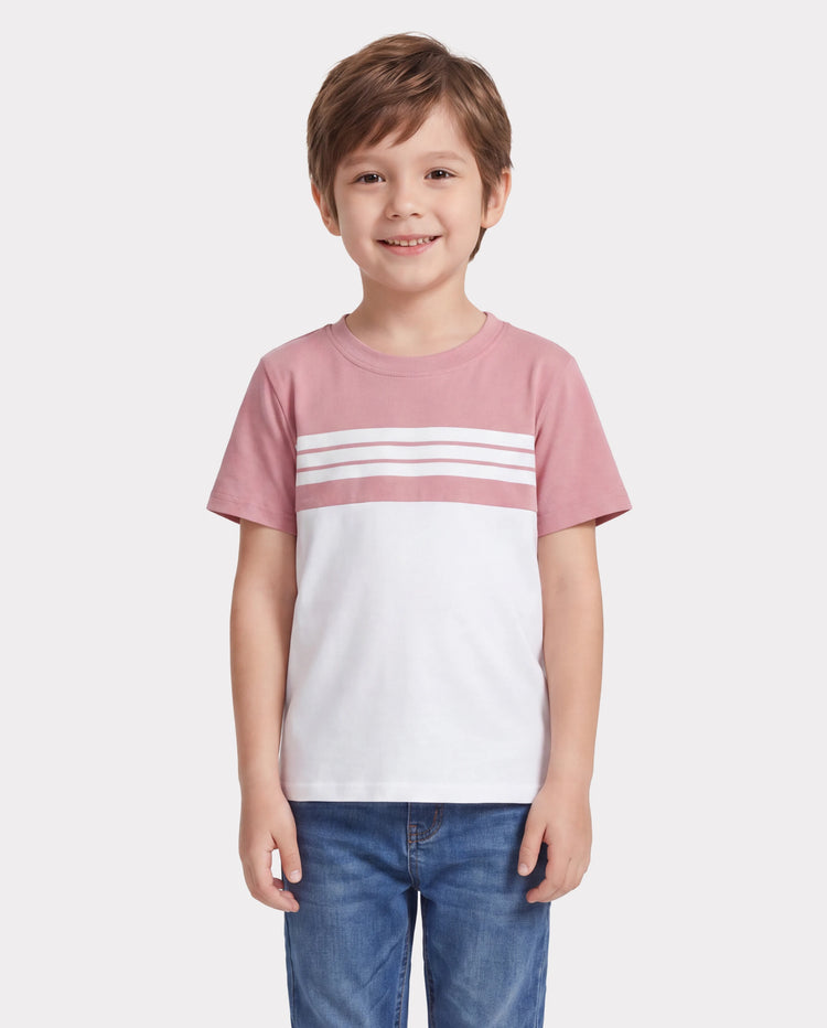 Daddy & Son Blue Cotton Colorblock Tee Shirt Set Pink