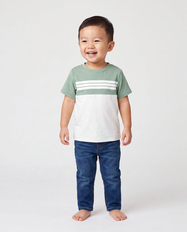 Papa & Sohn Elegante Gebrochene Blumen Passende T-Shirt Outfits für Familie, Mittlere Dicke Grün