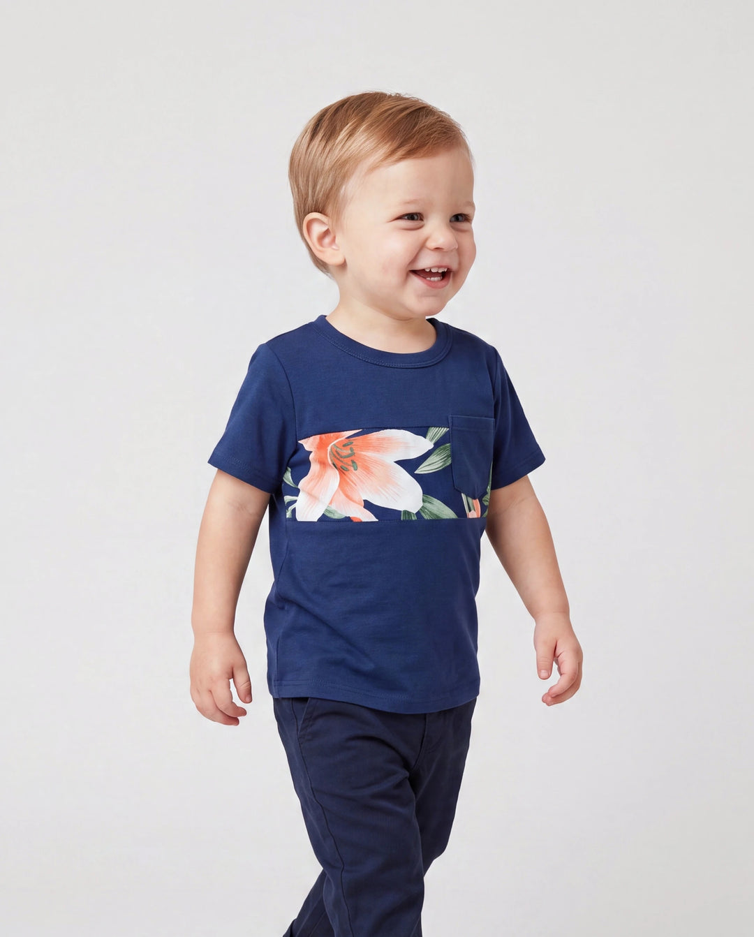 Conjuntos familiares a juego para papá y yo Camisetas de manga corta con panel floral o vestidos midi con tirantes de espagueti y estampado floral completo con cierre oculto azul real