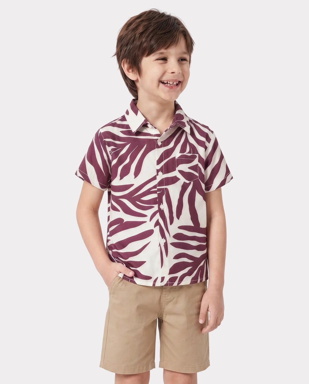 Daddy & Son Outfits Red Leaf Print Shirts for Hawaii/Cruise/Resort/Casual Wear White