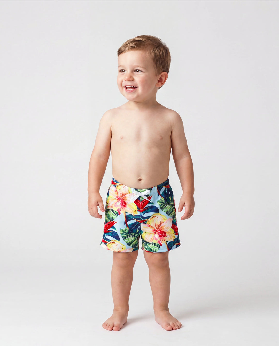 Papa und Ich Familien-Matching geblümte Kordelzug-Badeshorts oder geraffter Muschelrand-Bikini mit optionalem Bade-Cover-Up Rot