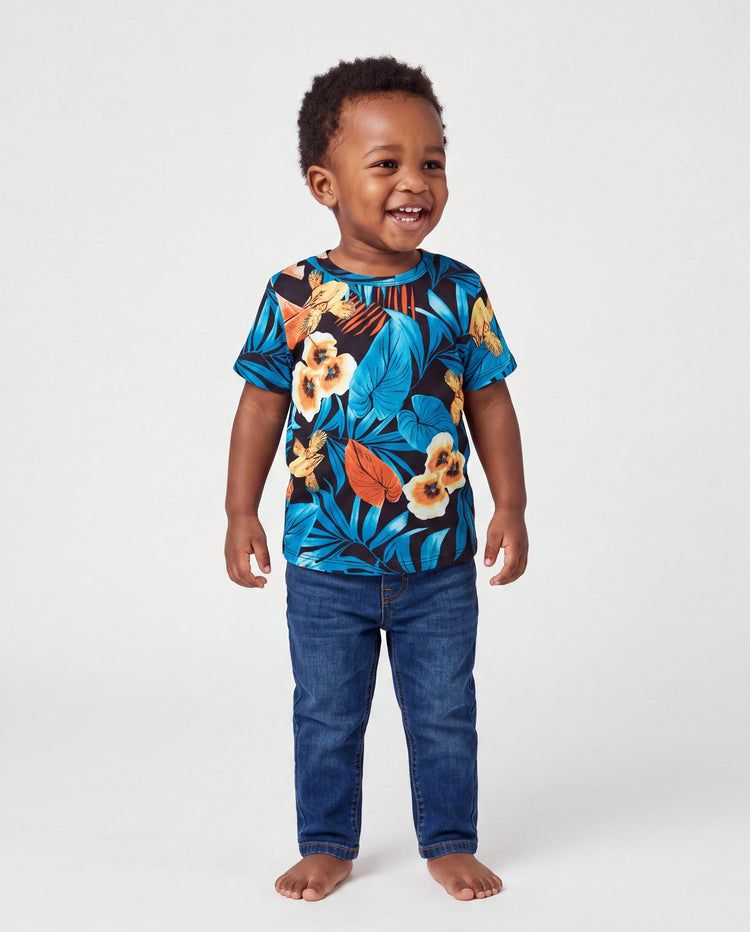 Conjuntos de camisetas con panel floral Daddy & Son Negro