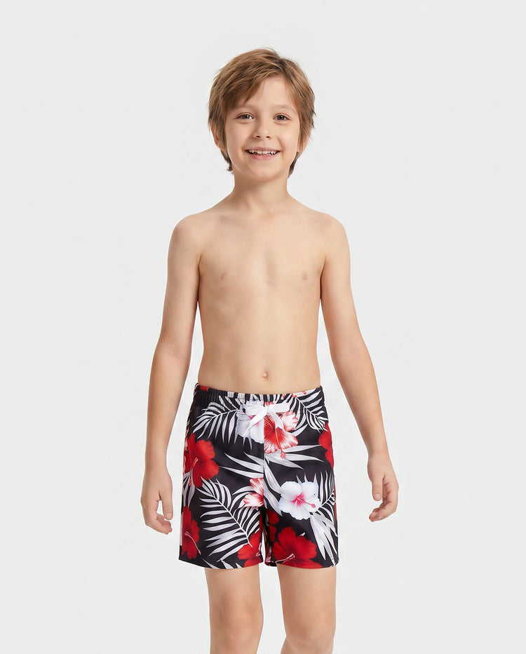 Daddy & Son Tropical Floral Swim Trunk  Black
