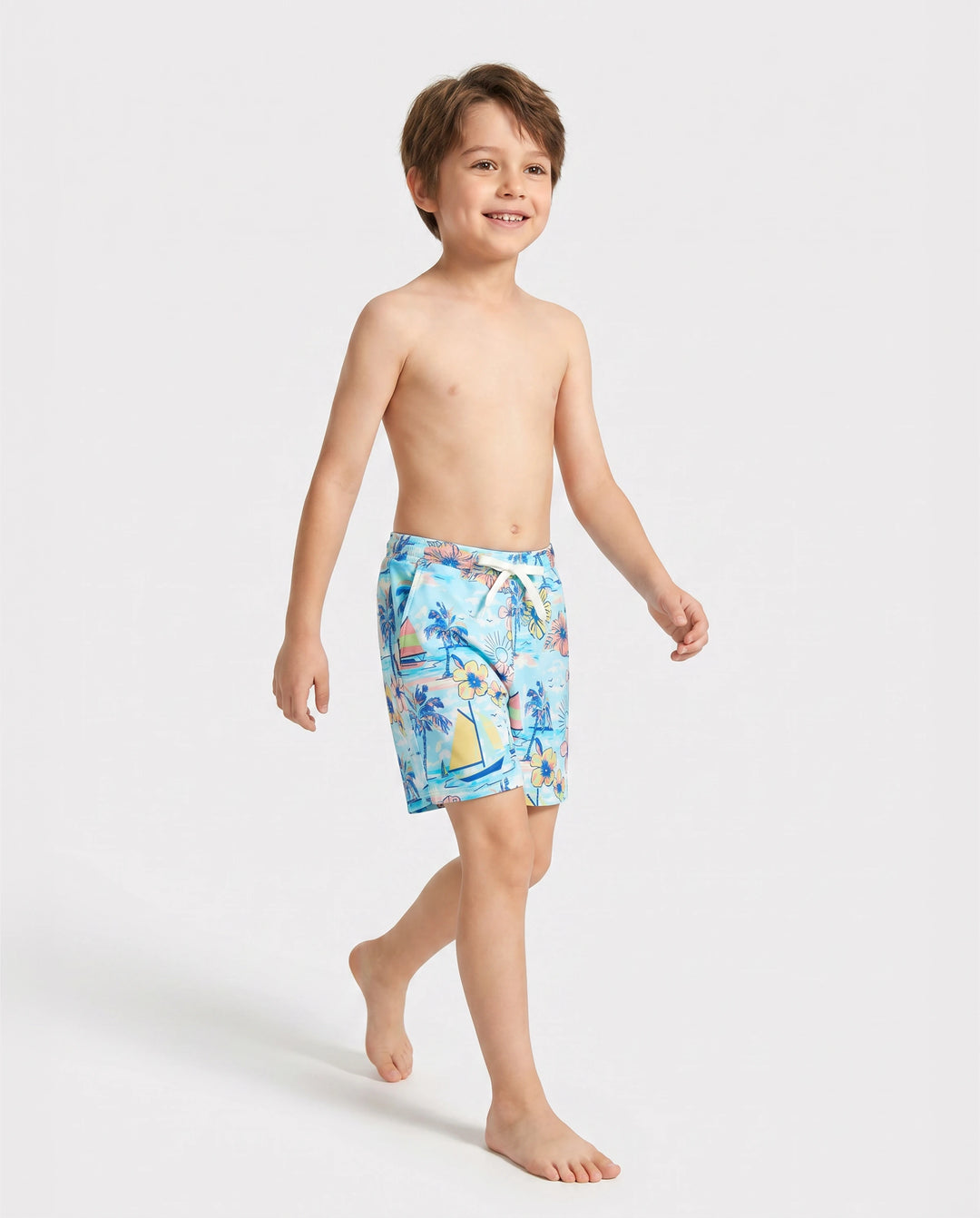 Maillots de bain Daddy & Fils à imprimé tropical, ensemble shorts de bain Daddy & Fils pour vacances d'été à la plage Bleu clair