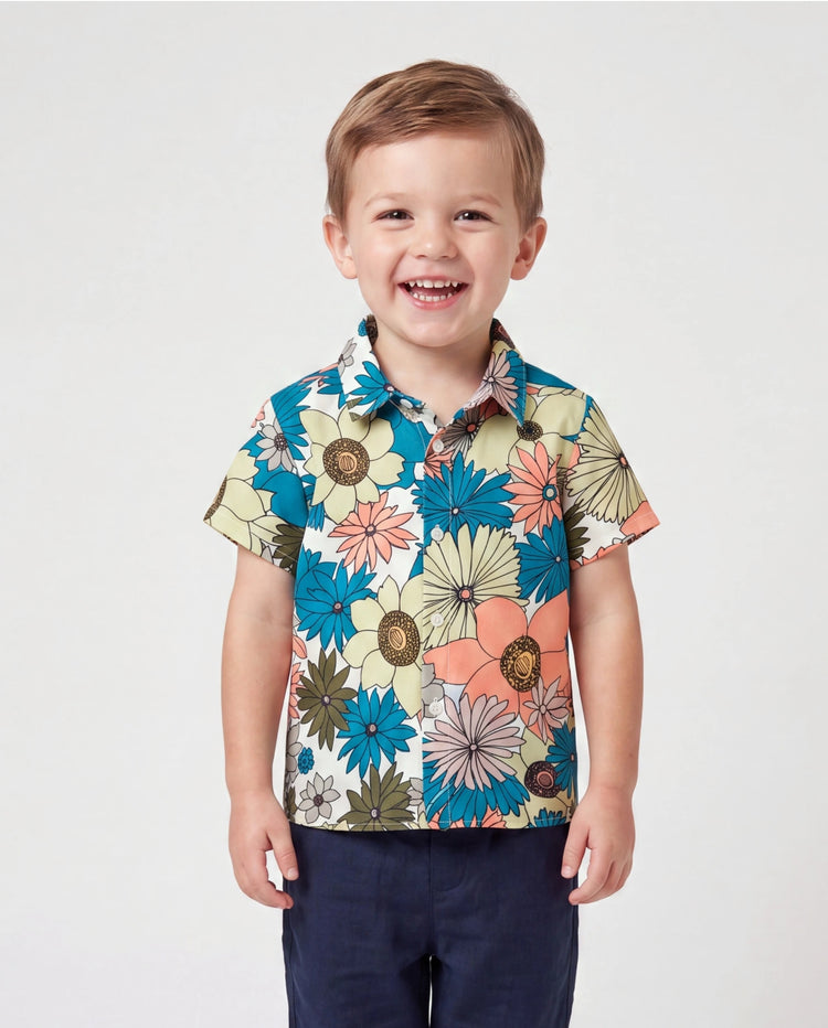 Daddy & Son Set Sun Flower Print Short-sleeve Collar Shirt for Summer Vacation Multi-color