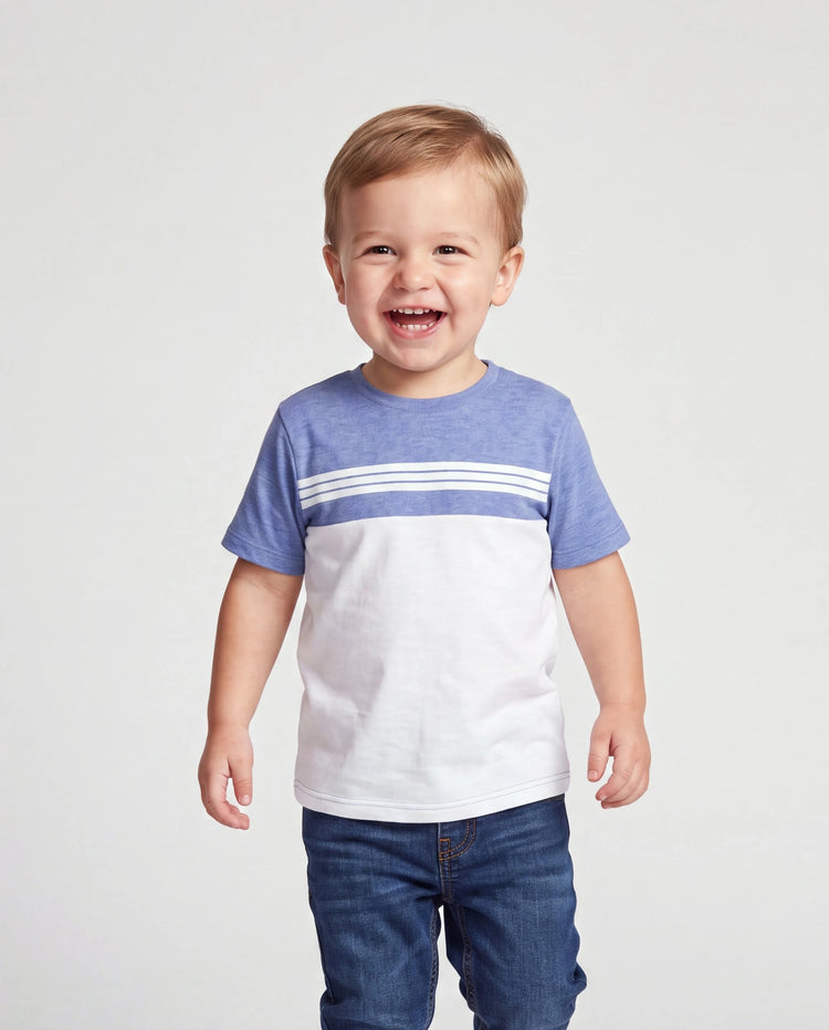 Conjunto casual con fruncido floral para papá e hijo AZULBLANCO
