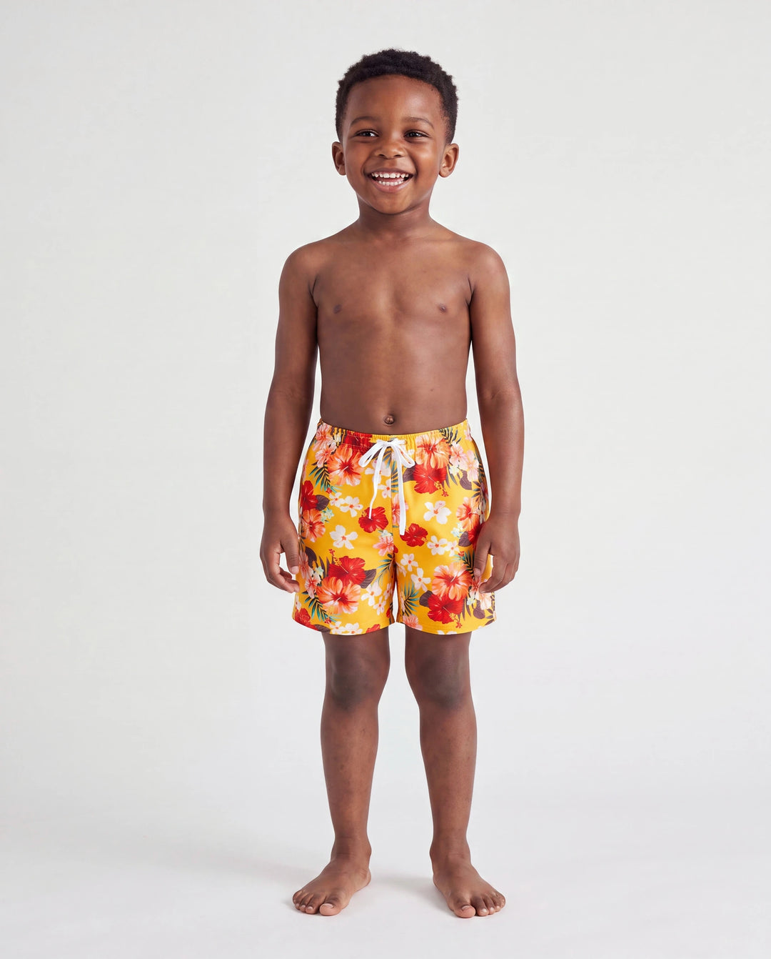 Shorts de bain à cordon et bas de maillot triangle à fleurs Papa & Fils Jaune