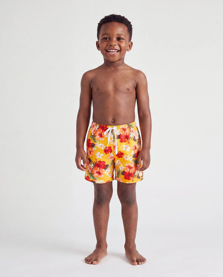 Shorts de bain à cordon et bas de maillot triangle à fleurs Papa & Fils Jaune