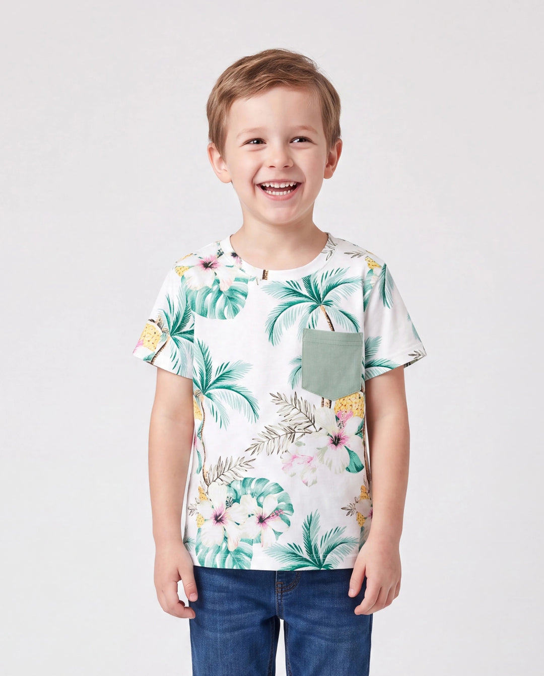 Conjuntos con estampado tropical para papá e hijo, conjunto de camiseta de algodón para papá e hijos Verde