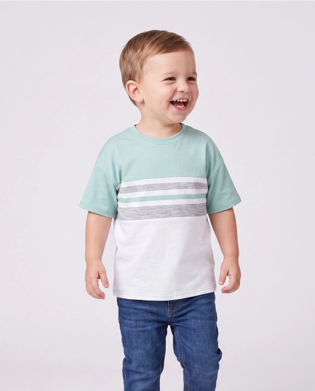 Daddy & Son T-Shirt & Dress Set Polka Dot Puff-sleeve Dress for Mom, Daughter & Baby, Color Block Cotton Tee for Dad & Son, Perfect for Family Outings & Photos Light Green