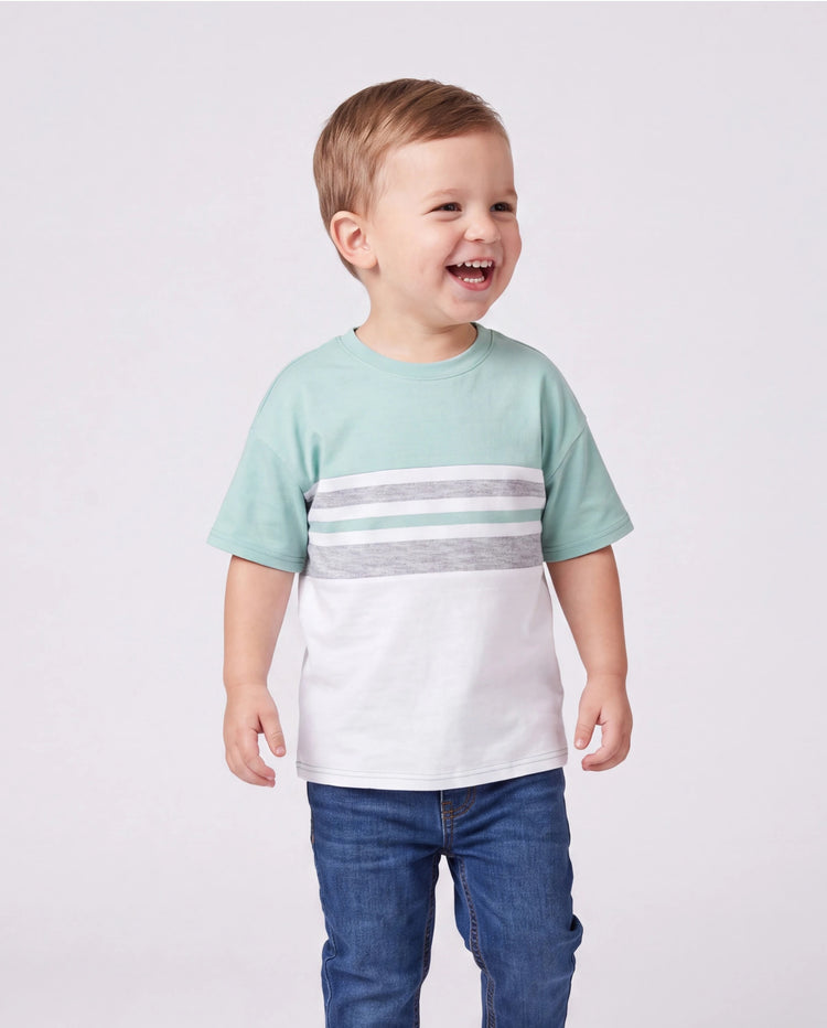 Daddy & Son T-Shirt & Dress Set Polka Dot Puff-sleeve Dress for Mom, Daughter & Baby, Color Block Cotton Tee for Dad & Son, Perfect for Family Outings & Photos Light Green