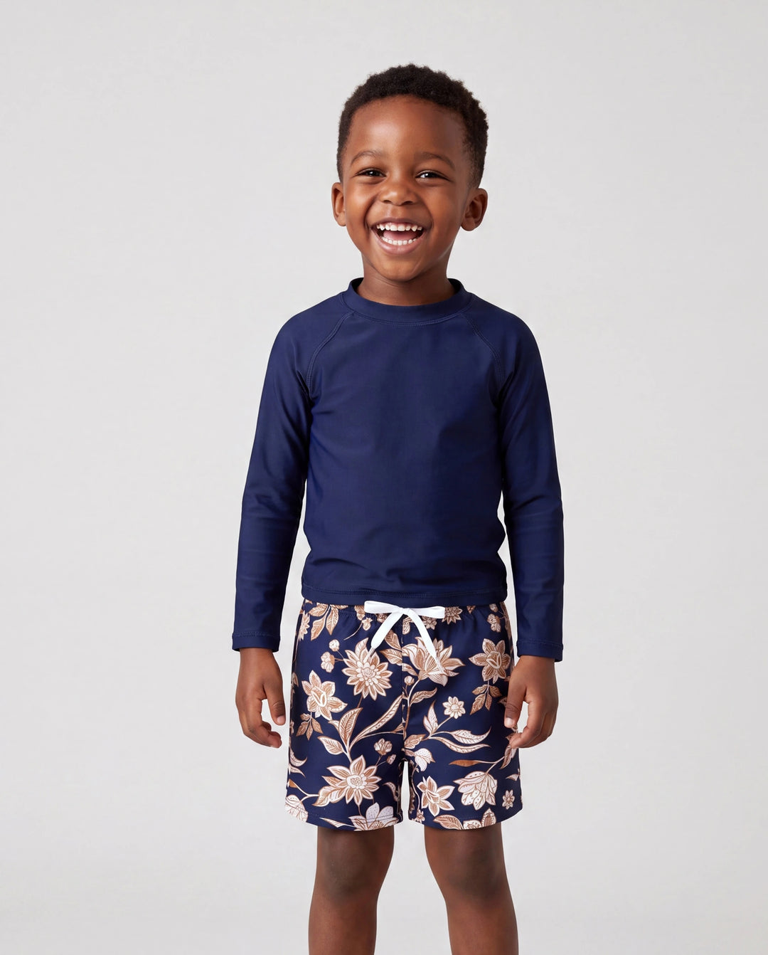 Maillots de bain Daddy & Fils à imprimé floral Maillot une-pièce 2-en-1 & shorts de bain Bleu foncé