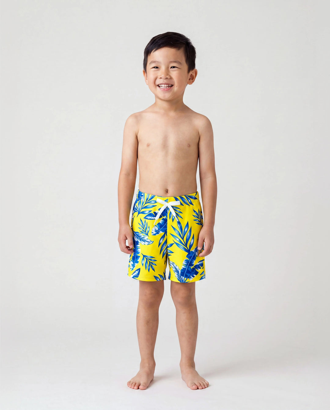 Short de bain à imprimé feuilles jaunes Daddy & Son avec option paréo Jaune