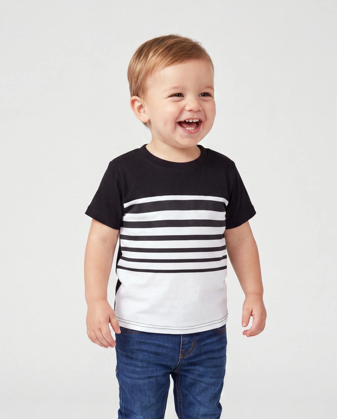 Ensemble coton t-shirt rayé noir et blanc Papa & Fils Noir+Blanc