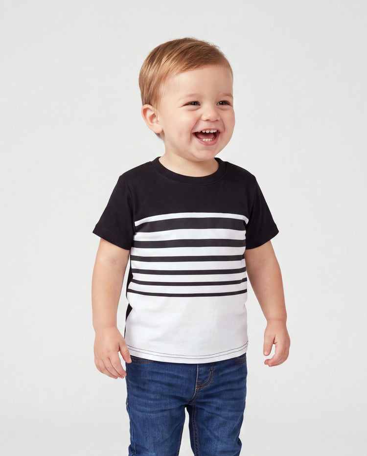 Ensemble coton t-shirt rayé noir et blanc Papa & Fils Noir+Blanc