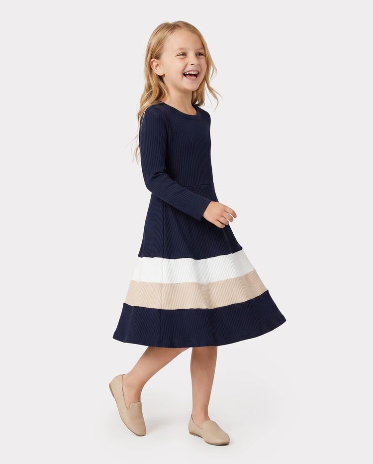 Family Matching Color-Block Knit Long-Sleeved Dresses And Tops Sets Multi-color