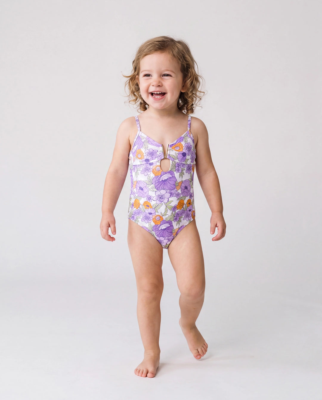 Daddy & Daughter Floral Print Swimsuits Ruffled One-Piece Bathing Suit & Swim Trunks Set Purple
