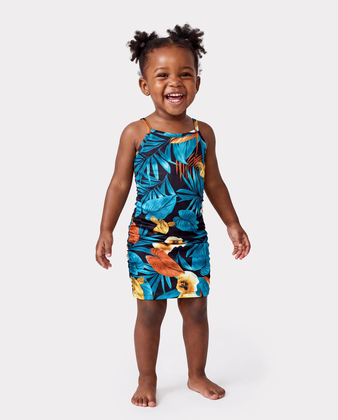 Ensembles Robe Maman & Moi à Imprimé Floral avec Cordon Froncé et Bretelles Noirs