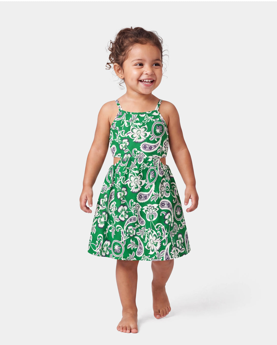 Family Matching Outfits Set Floral Print Short-sleeve Collar Shirt or Strappy Smocked  Dress for Summer Vacation  Green